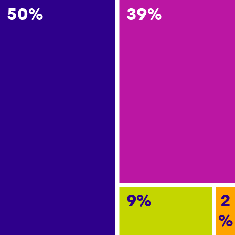 A grid of percentage blocks divided by the four state regions for holistic well-being and reproductive justice