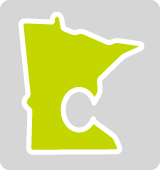 The state of Minnesota with the rural areas highlighted